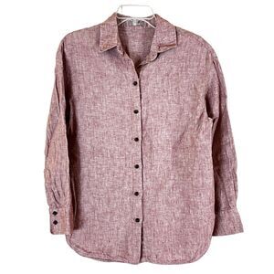 12 Storeez Womens Classic Linen Shirt Long Sleeve Button Collared Burgundy Sz XS